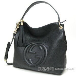 Gucci Soho Leather Shoulder Bag Interlocking GG Stitching Hobo Tote Fringe
